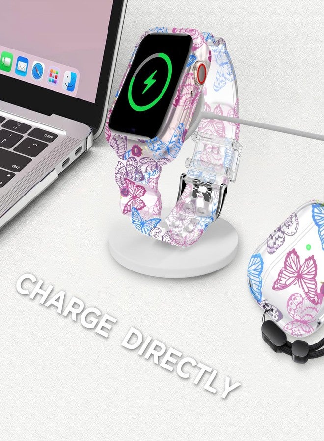 DABAOZA Compatible with Apple Watch Band 38 mm 40 mm 42 mm 44 mm with Glitter Bumper Case, Women Silicone Soft Comfortable Adjustable Strap for iWatch SE Series 6/5/4/3/2/1, Clear BlueButterfly, 46mm - Image 5