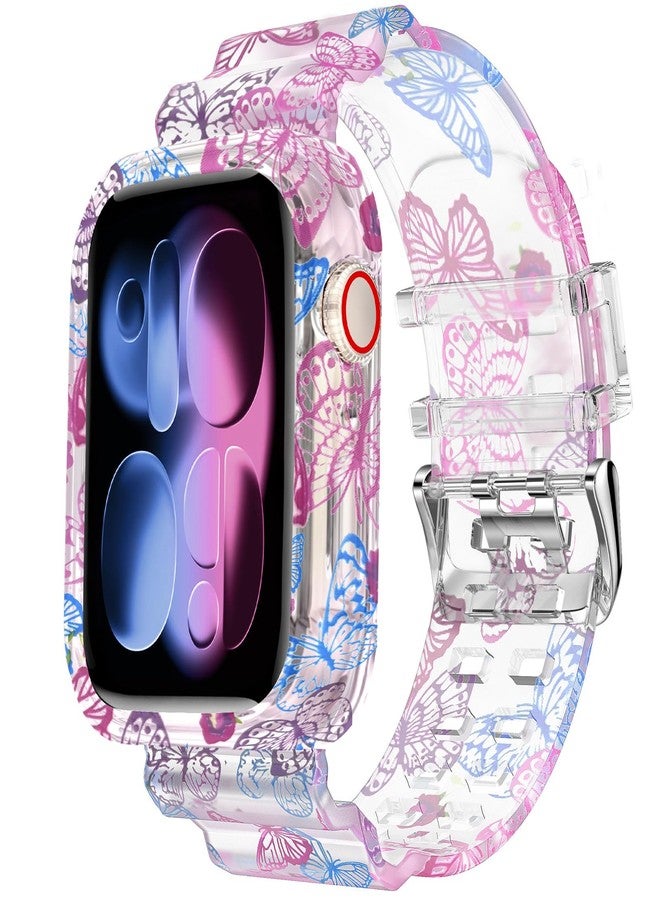 DABAOZA Compatible with Apple Watch Band 38 mm 40 mm 42 mm 44 mm with Glitter Bumper Case, Women Silicone Soft Comfortable Adjustable Strap for iWatch SE Series 6/5/4/3/2/1, Clear BlueButterfly, 46mm - Image 1
