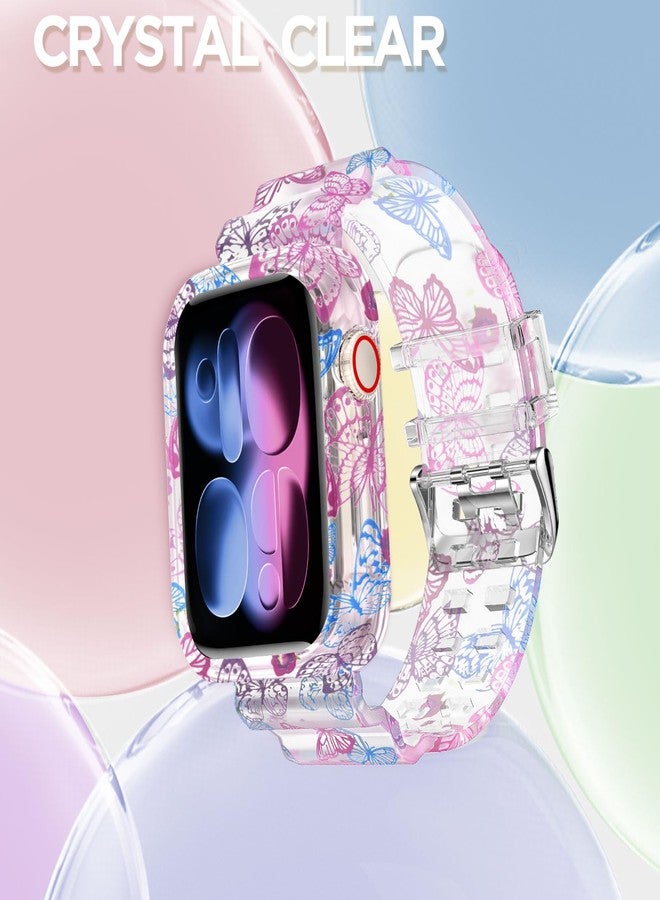 DABAOZA Compatible with Apple Watch Band 38 mm 40 mm 42 mm 44 mm with Glitter Bumper Case, Women Silicone Soft Comfortable Adjustable Strap for iWatch SE Series 6/5/4/3/2/1, Clear BlueButterfly, 46mm - Image 4