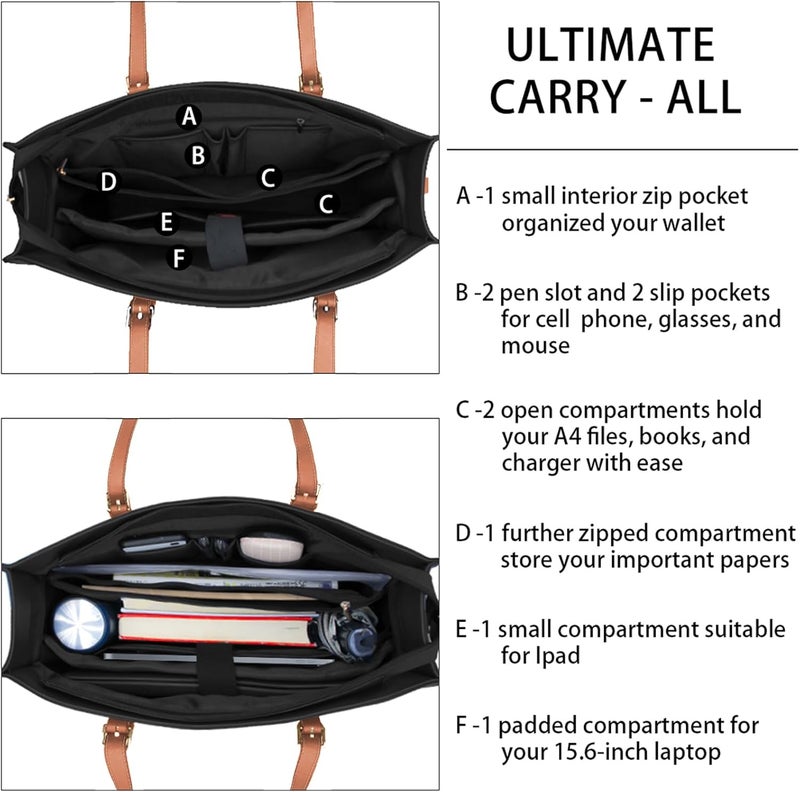 NUBILY Laptop Bag for Women Waterproof Lightweight Leather 15.6 Inch Computer Tote Bag - Image 4