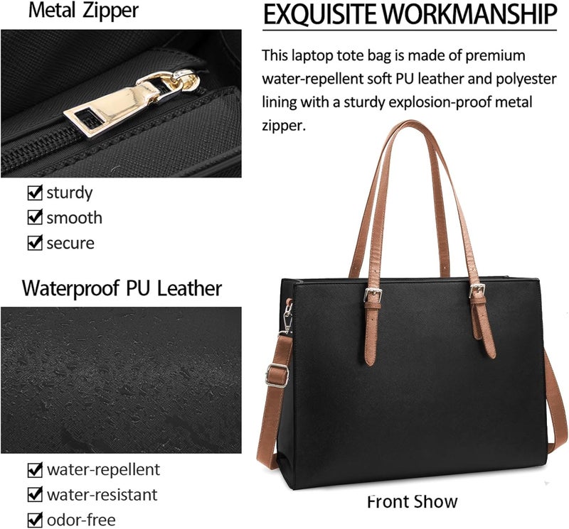 NUBILY Laptop Bag for Women Waterproof Lightweight Leather 15.6 Inch Computer Tote Bag - Image 2