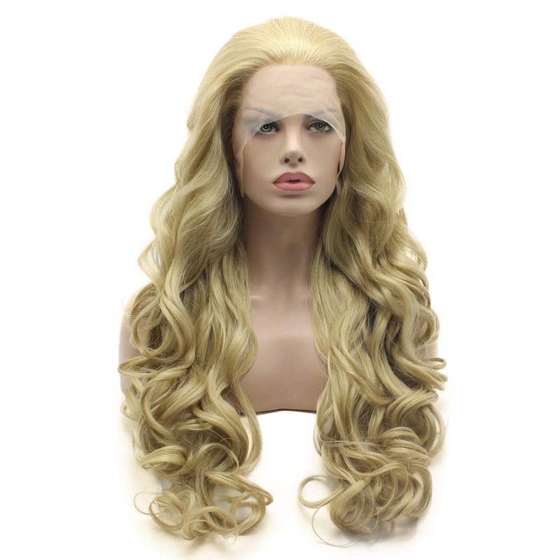 Lushy Lushy Wavy Long 26inch Blonde Auburn Mix Full Density Heat Friendly Synthetic Lace Front Wig 