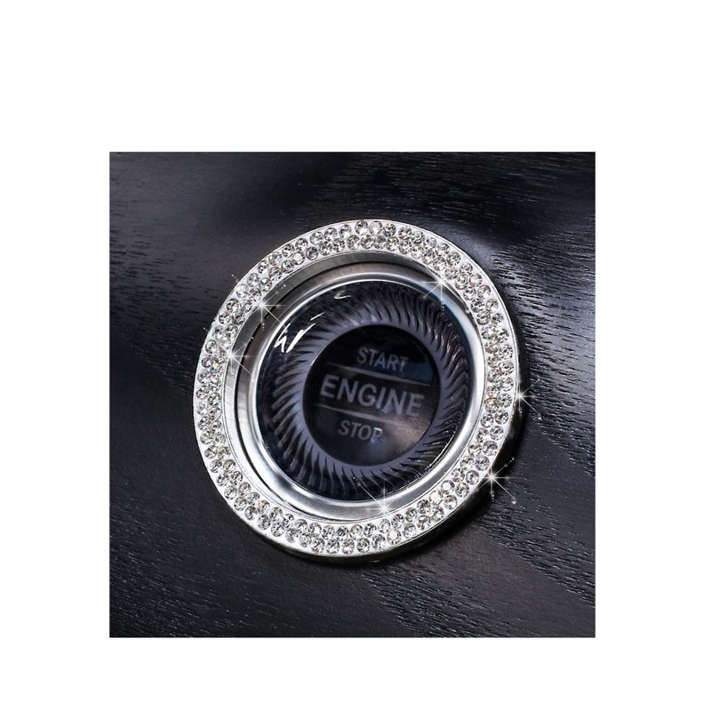 Zikra Car Supplies One-Key Start Button Decorative Ring, Diamond-Set Crystal Ignition Ring Car Volume Button Decorative Ring, Bling Car Interior Accessory for Women, Silver - Image 3