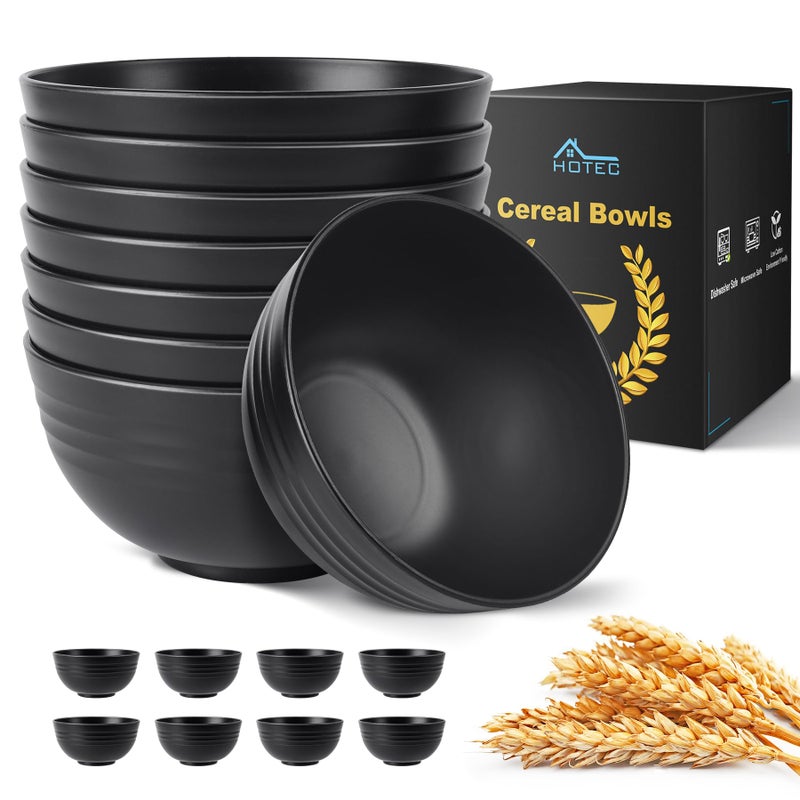 HOTEC Unbreakable Wheat Straw Cereal Bowls - Microwave & Dishwasher Safe Soup and Salad Bowls  Set of 8  26oz  BPA Free  Black - Image 1