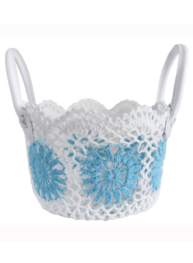سلة لون أبيض وأزرق فاتح من القطن الطبيعي متعددة الاستخدامات قياس 27 في 15 سم - Image 1