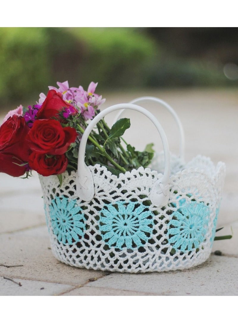 سلة لون أبيض وأزرق فاتح من القطن الطبيعي متعددة الاستخدامات قياس 27 في 15 سم - Image 5