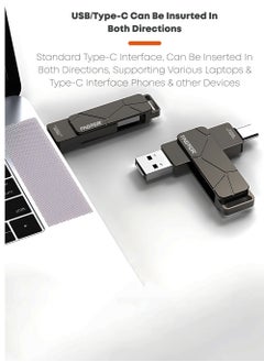 Faster 256GB Dual OTG USB Type-C Flash Drive - 2 in 1 USB 3.1 Pendrive with Metal Body - High Speed Jump Drive Memory Stick with Keychain - Transfer Speed Up to 100 Mbps - For Laptop, Mobile, Smart TV, Car, Speaker  - Image 3