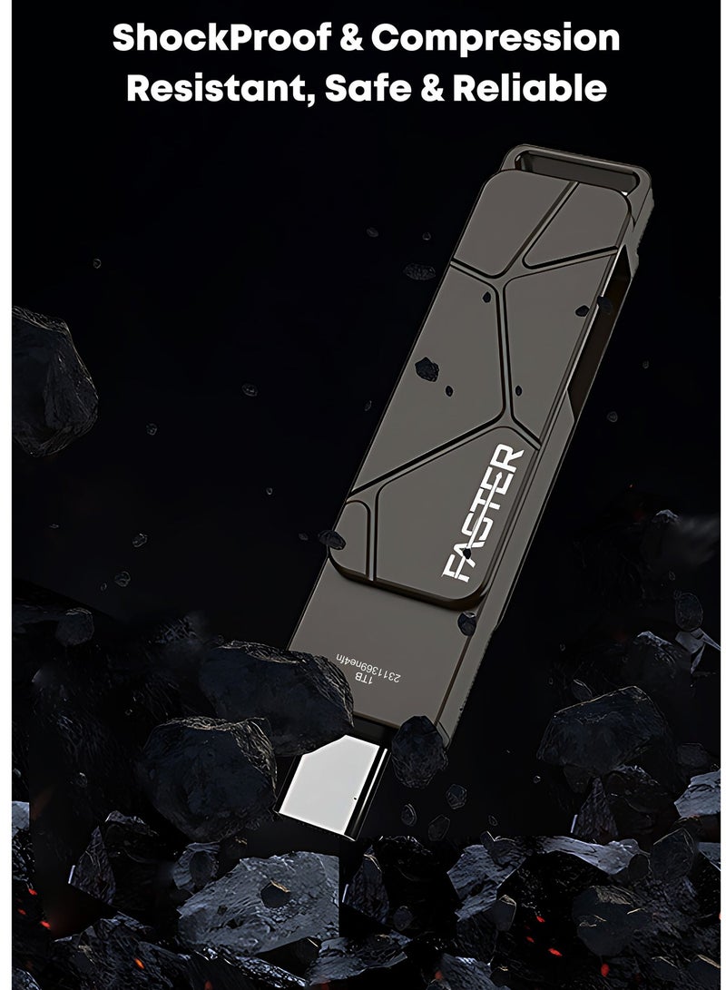 فاستر محرك أقراص فلاش مزدوج USB-C بسعة 256 جيجابايت وسرعة 120 ميجابايت/ثانية - ذاكرة USB 3.2 تدعم تقنية OTG ومزودة بمنفذي USB-C وUSB-A - ذاكرة فلاش معدنية بتصميم دوار متوافقة مع iPhone وiPad وأجهزة Android وMacBook وأجهزة الكمبيوتر (Windows) وأجهزة اللابتوب والأجهزة اللوحية - محرك أقراص USB سريع ومتعدد الاستخدامات (2 في 1). - Image 5