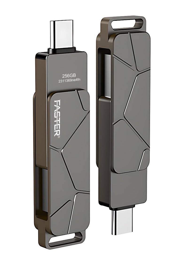 فاستر محرك أقراص فلاش مزدوج USB-C بسعة 256 جيجابايت وسرعة 120 ميجابايت/ثانية - ذاكرة USB 3.2 تدعم تقنية OTG ومزودة بمنفذي USB-C وUSB-A - ذاكرة فلاش معدنية بتصميم دوار متوافقة مع iPhone وiPad وأجهزة Android وMacBook وأجهزة الكمبيوتر (Windows) وأجهزة اللابتوب والأجهزة اللوحية - محرك أقراص USB سريع ومتعدد الاستخدامات (2 في 1). - Image 4