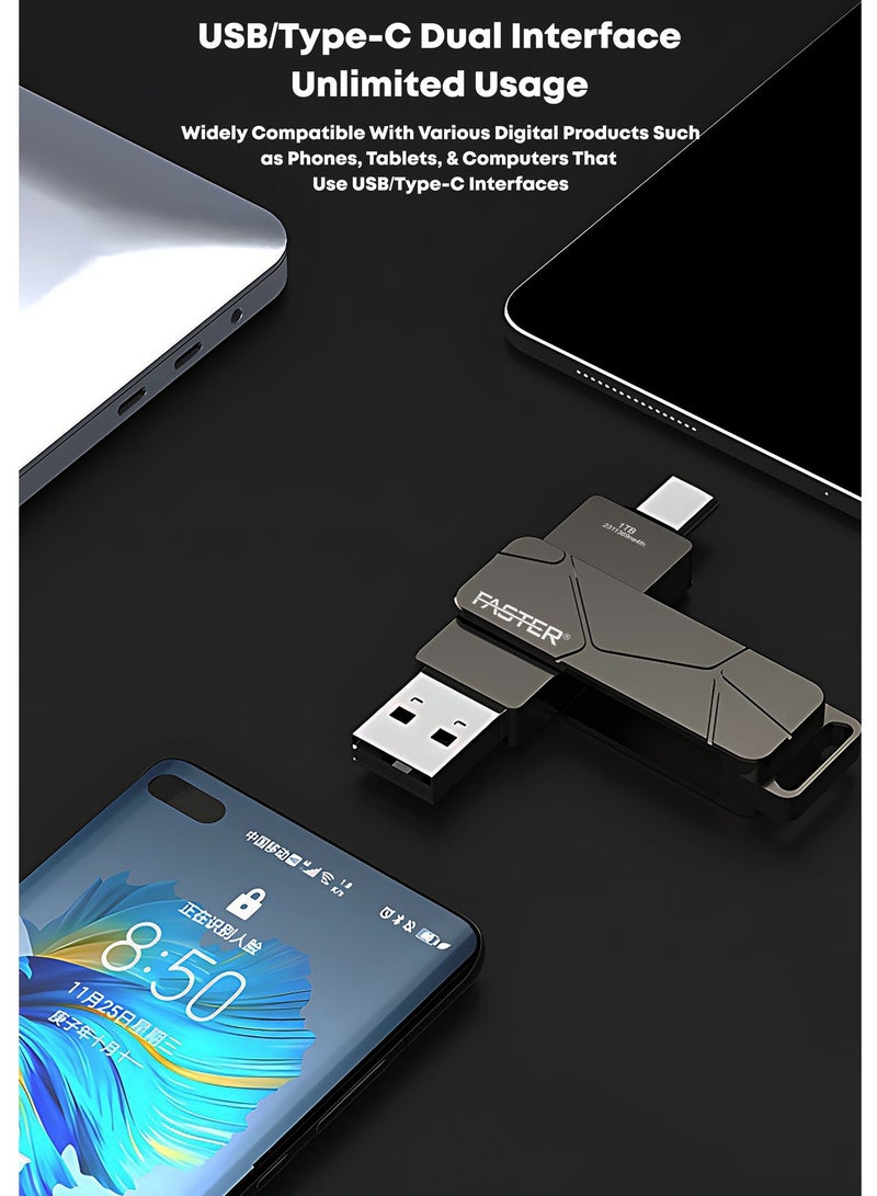 فاستر محرك أقراص فلاش مزدوج USB-C بسعة 256 جيجابايت وسرعة 120 ميجابايت/ثانية - ذاكرة USB 3.2 تدعم تقنية OTG ومزودة بمنفذي USB-C وUSB-A - ذاكرة فلاش معدنية بتصميم دوار متوافقة مع iPhone وiPad وأجهزة Android وMacBook وأجهزة الكمبيوتر (Windows) وأجهزة اللابتوب والأجهزة اللوحية - محرك أقراص USB سريع ومتعدد الاستخدامات (2 في 1). - Image 2