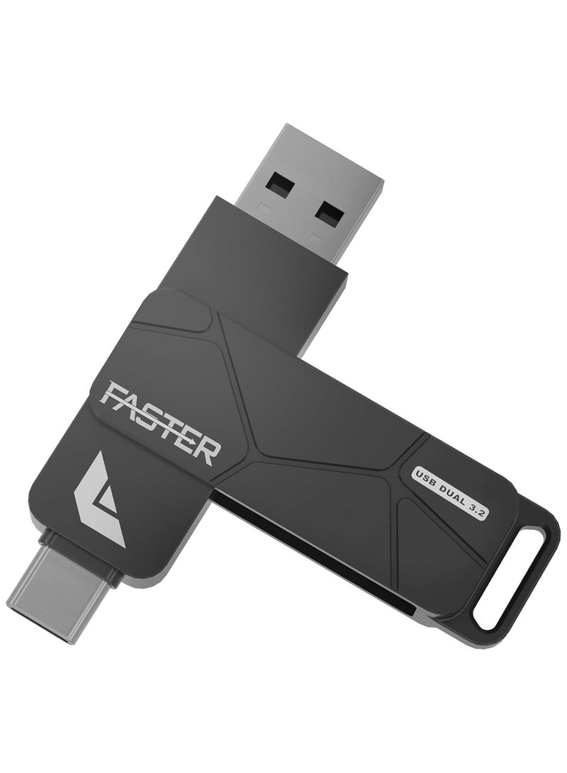 فاستر محرك أقراص فلاش مزدوج USB-C بسعة 256 جيجابايت وسرعة 120 ميجابايت/ثانية - ذاكرة USB 3.2 تدعم تقنية OTG ومزودة بمنفذي USB-C وUSB-A - ذاكرة فلاش معدنية بتصميم دوار متوافقة مع iPhone وiPad وأجهزة Android وMacBook وأجهزة الكمبيوتر (Windows) وأجهزة اللابتوب والأجهزة اللوحية - محرك أقراص USB سريع ومتعدد الاستخدامات (2 في 1). - Image 1