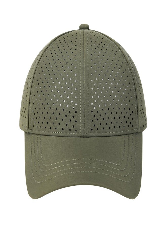 FEINION Men Summer Adjustable Performance Hat Breathable Snapback Laser Perforated Mesh Baseball Cap, Army Green, One size - Image 3