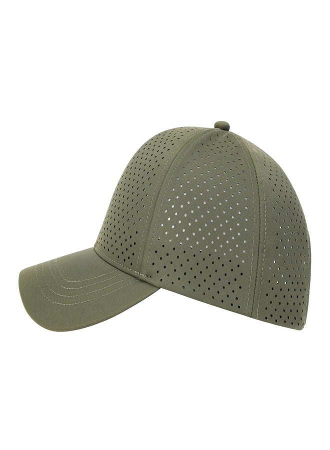 FEINION Men Summer Adjustable Performance Hat Breathable Snapback Laser Perforated Mesh Baseball Cap, Army Green, One size - Image 2