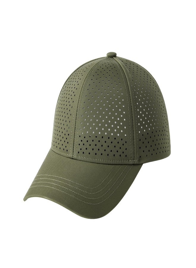 FEINION Men Summer Adjustable Performance Hat Breathable Snapback Laser Perforated Mesh Baseball Cap, Army Green, One size - Image 1