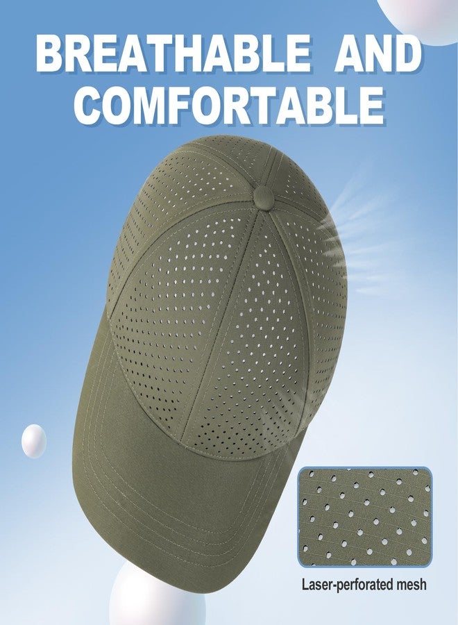 FEINION Men Summer Adjustable Performance Hat Breathable Snapback Laser Perforated Mesh Baseball Cap, Army Green, One size - Image 5