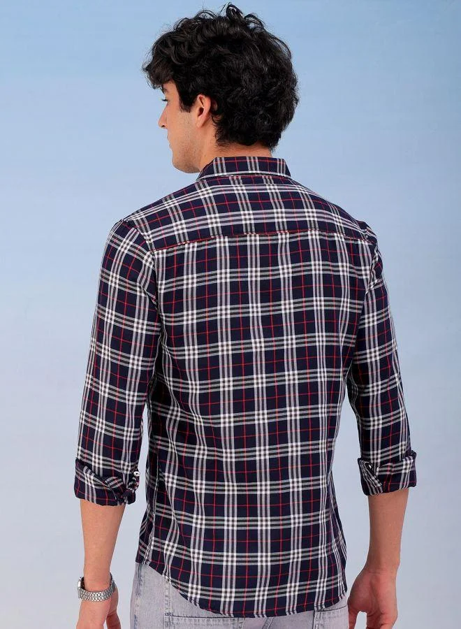 ذا انديان كراج كو Men Slim Fit Checkered Full Sleeves Cutaway Collar Casual Shirt