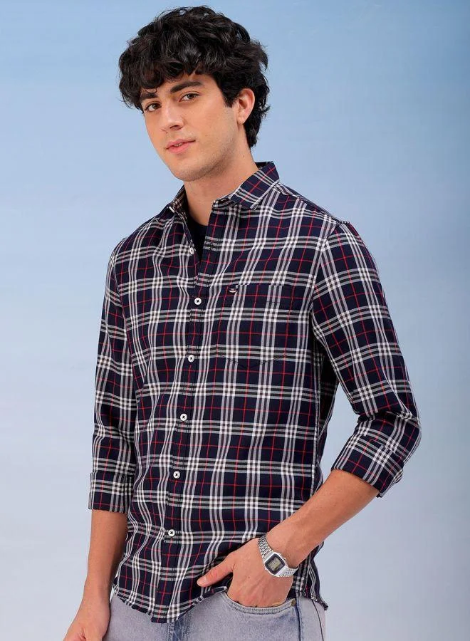 ذا انديان كراج كو Men Slim Fit Checkered Full Sleeves Cutaway Collar Casual Shirt