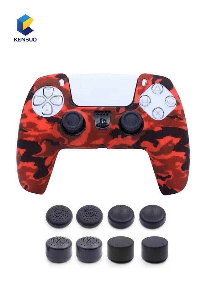 كينسو إكسسوارات غلاف سيليكون لجهاز التحكم اللاسلكي Sony PS5، أغلفة مقابض مضادة للانزلاق والخدوش، واقية من الغبار، غطاء سيليكون واقي لجهاز التحكم PS5 باللون الأحمر/الأسود. - Image 1
