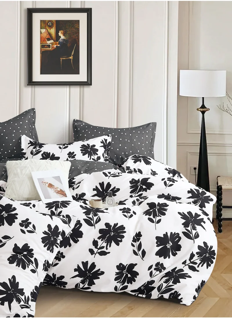 Donetella Printed Duvet Set, King Size 220x240 cm - 6-Pcs Bed Set, Microfiber Fabric - 1 Duvet Cover, 1 Fitted Sheet, 2 Pillow Shams, 2 Pillowcases (Filler Not Included)