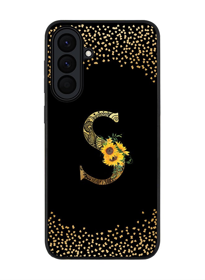 For Samsung Galaxy A57 Case,Slim fit Camera Protection, Shockproof Thin Phone cover  - Custom Floral Monogram - S ( Black )