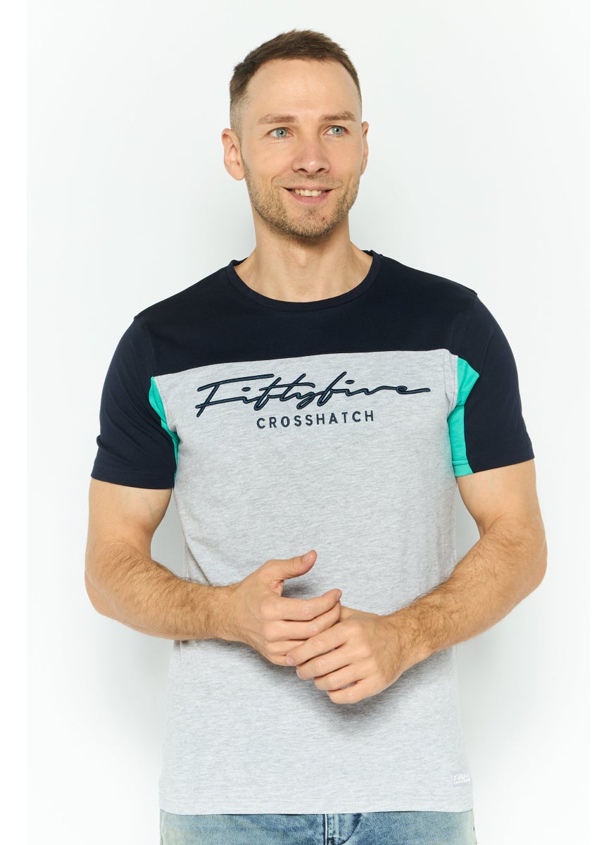CROSSHATCH Men Round Neck Embroidered Logo Short Sleeves T-shirt, Dark Navy  - Image 1