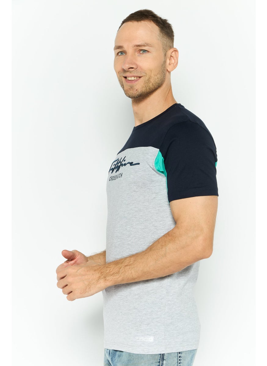 CROSSHATCH Men Round Neck Embroidered Logo Short Sleeves T-shirt, Dark Navy  - Image 3