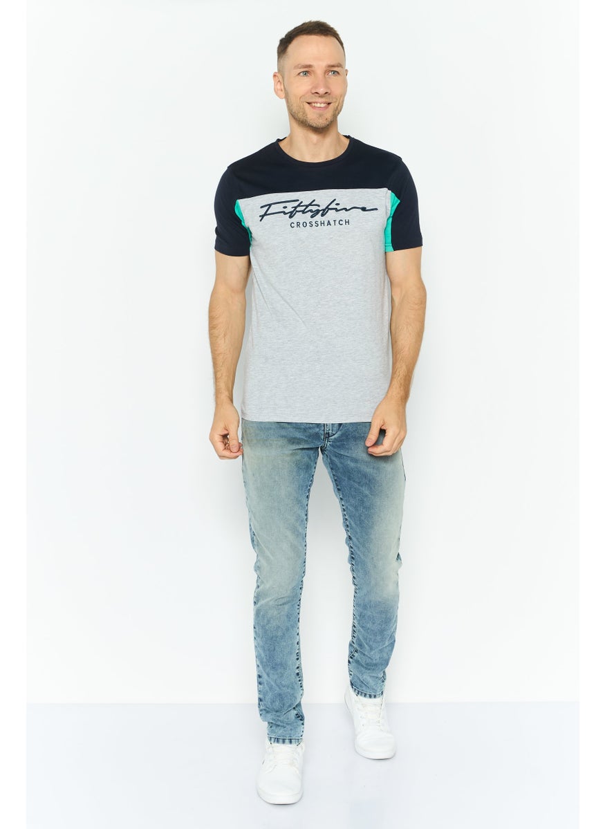 CROSSHATCH Men Round Neck Embroidered Logo Short Sleeves T-shirt, Dark Navy  - Image 2
