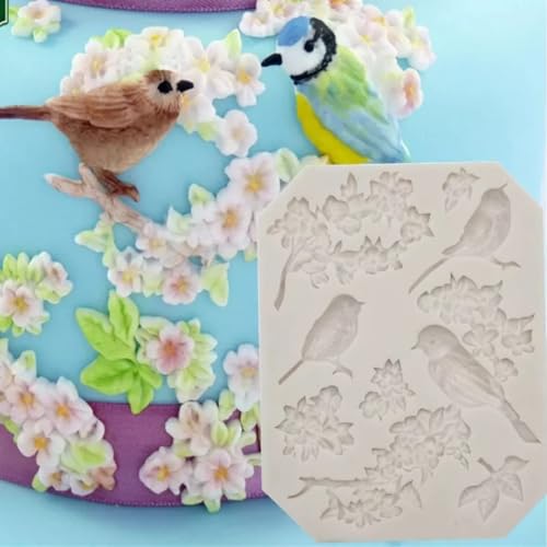 Skytail Tree Branch Twig Silicone Mould 1 Pcs, Bird Cake Fondant Mold Peach Blossom Shape Molds Plant Flowers Leaf Chocolate Molds for Cupcake Decoration Candy Topper Polymer Clay Crafts Epoxy Resin - Image 4