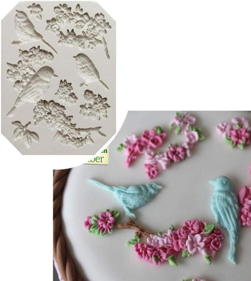 Skytail Tree Branch Twig Silicone Mould 1 Pcs, Bird Cake Fondant Mold Peach Blossom Shape Molds Plant Flowers Leaf Chocolate Molds for Cupcake Decoration Candy Topper Polymer Clay Crafts Epoxy Resin - Image 5