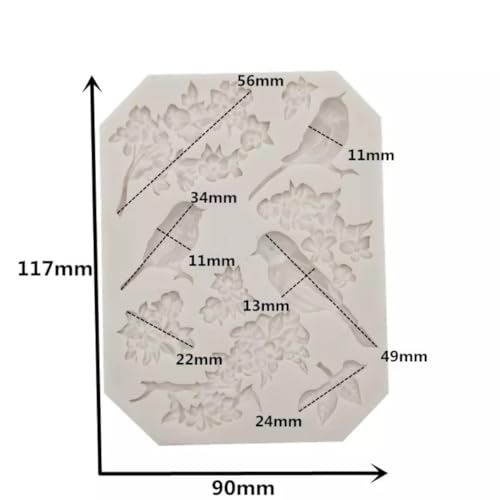 Skytail Tree Branch Twig Silicone Mould 1 Pcs, Bird Cake Fondant Mold Peach Blossom Shape Molds Plant Flowers Leaf Chocolate Molds for Cupcake Decoration Candy Topper Polymer Clay Crafts Epoxy Resin - Image 2
