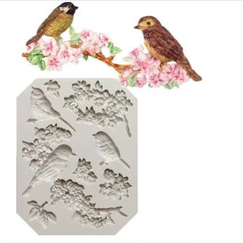 Skytail Tree Branch Twig Silicone Mould 1 Pcs, Bird Cake Fondant Mold Peach Blossom Shape Molds Plant Flowers Leaf Chocolate Molds for Cupcake Decoration Candy Topper Polymer Clay Crafts Epoxy Resin - Image 1