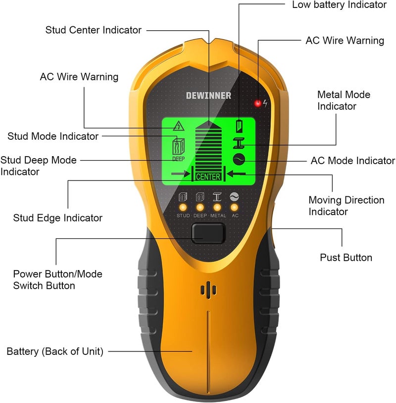 ديوينر كاشف الحوائط الرقمي متعدد الأغراض DEWINNER LCD 4 في 1 لكشف الأسلاك الكهربائية والخشب والأسلاك المعدنية وكشف العوارض الخشبية - Image 4