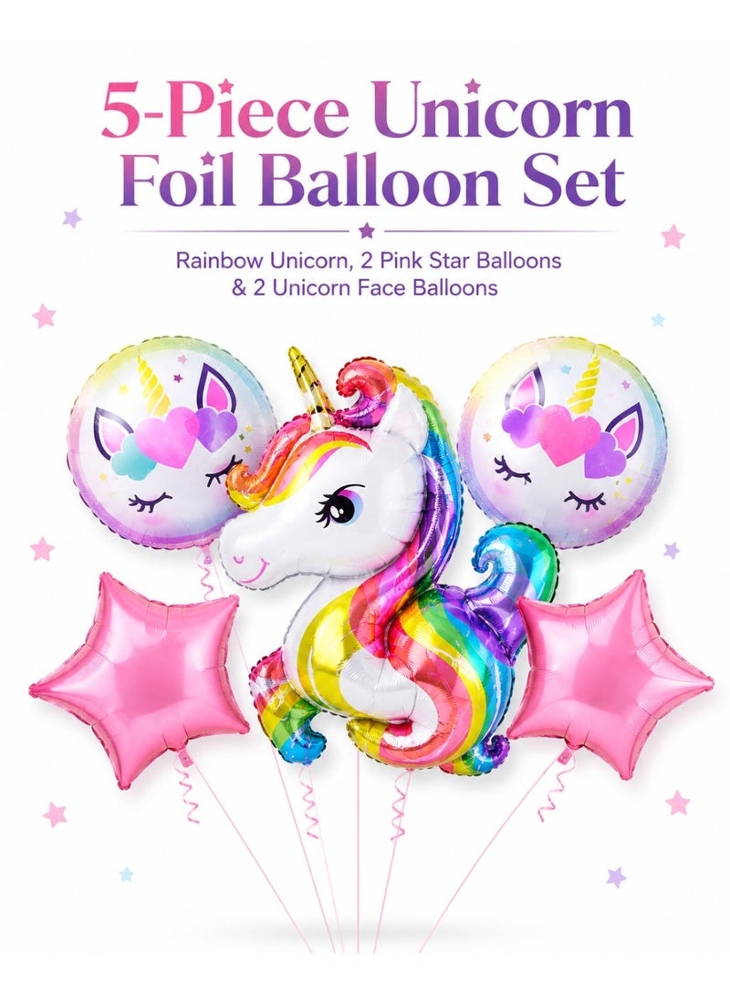 Unicorn Birthday Decorations for Girls 5 Pcs | Pink Birthday Balloons for Girls | Unicorn Birthday Party Supplies | Unicorn Birthday Balloons for Kids | Unicorn Theme Balloons | Unicorn Party Decoration Set - Image 4