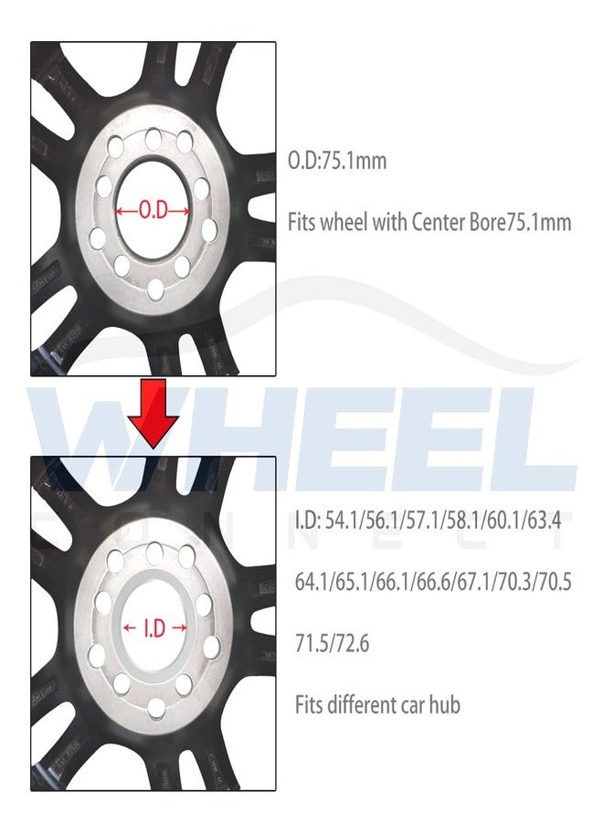 WHEEL CONNECT حلقات توسيط محور العجلة من ويل كونيكت، من 75.1 إلى 56.6 مم، حلقات محور من سبائك الألومنيوم، من 56.6 إلى 75.1 مم، مجموعة من 4 قطع، القطر الخارجي: 75.1 مم - القطر الداخلي: 56.6 مم. - Image 2