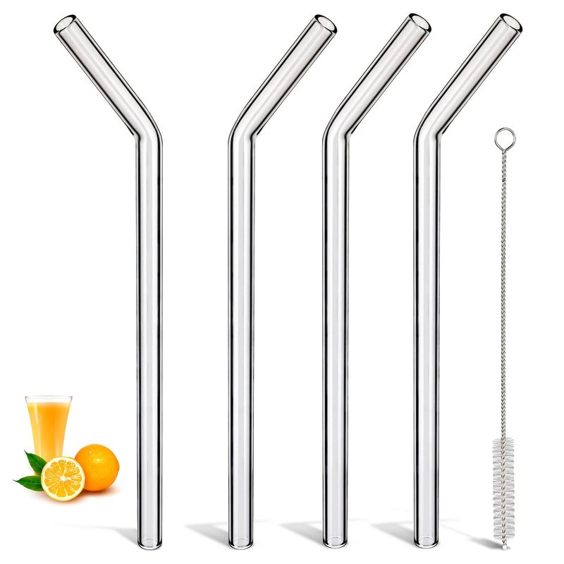 LIFEHIM قش زجاجي قابل لإعادة الاستخدام بطول 10 بوصات وسمك 10 مم، مقوس، طويل، شفاف، واسع للمشروبات المخفوقة، الميلك شيك، المشروبات الساخنة والباردة، زجاج بوروسيليكات متين ومقاوم للكسر وخالي من BPA