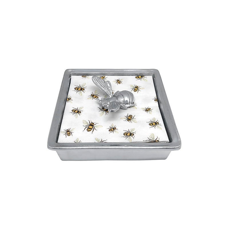 Mariposa Honeybee Signature Napkin Box Set | Silver | Brillante | Gifts | Napkin Box & Weight Set | Recycled SANDCAST Aluminum | Handmade in Mexico - Image 4