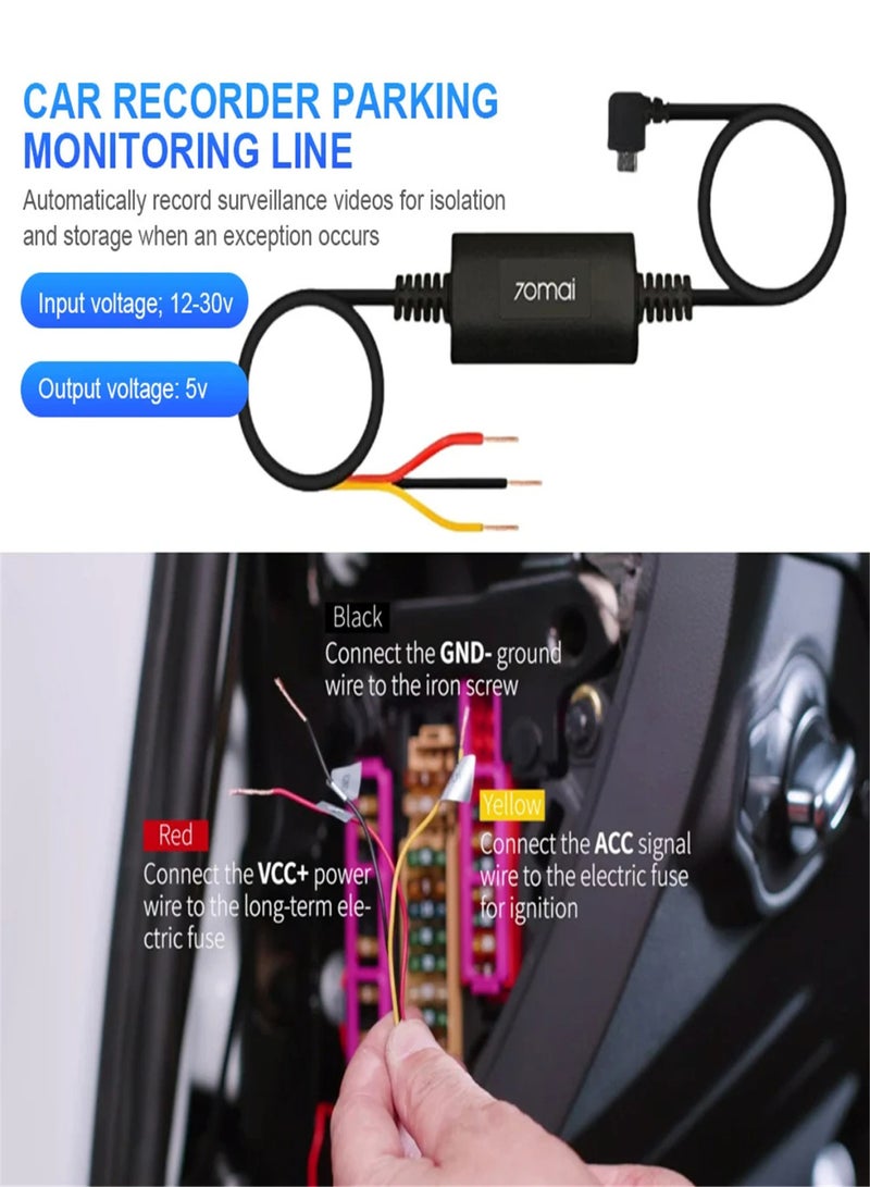 For 70mai  UP02 A800 - A500S - D07 - D08parking monitoring line universal version 70m driving recorder smart rearview mirror 24 hours ACC signal line - Image 4