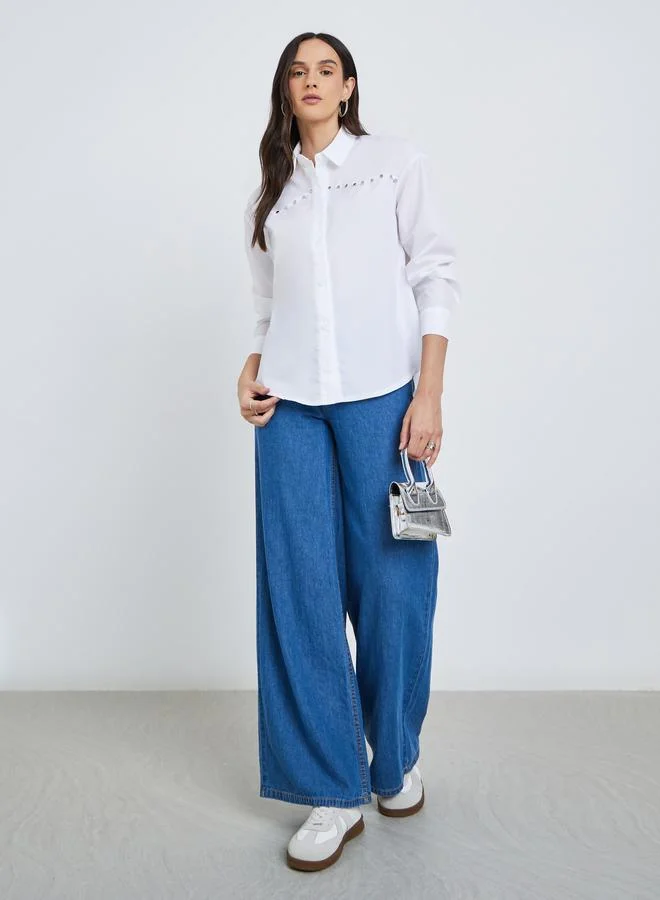 Styli Styli Solid Buttoned Spread Collar Shirt