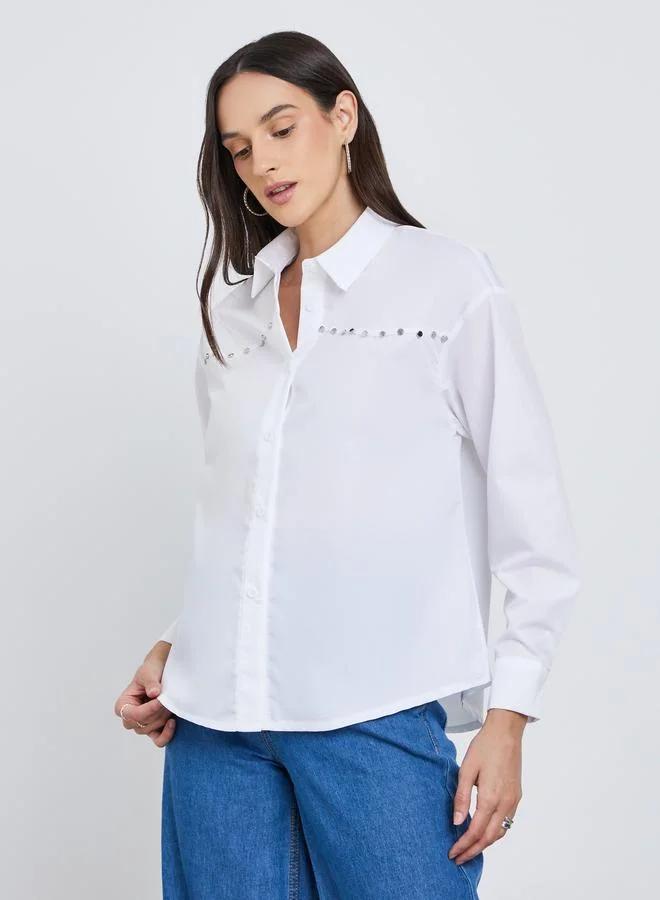 Styli Styli Solid Buttoned Spread Collar Shirt