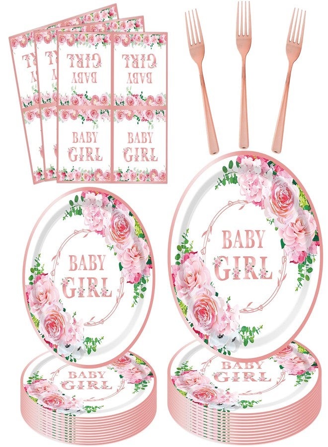 Inspireyee 160 PCS Baby Shower Decorations for Girl Gender Reveal Party Supplies Tableware set-Plate, Napkin, Baby Shower Rose Gold Floral Dinnerware Set for Girl Baby Shower Decorations Party Supplies 40 Guests - Image 1