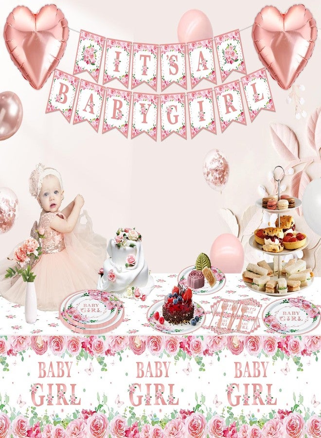 Inspireyee 160 PCS Baby Shower Decorations for Girl Gender Reveal Party Supplies Tableware set-Plate, Napkin, Baby Shower Rose Gold Floral Dinnerware Set for Girl Baby Shower Decorations Party Supplies 40 Guests - Image 3
