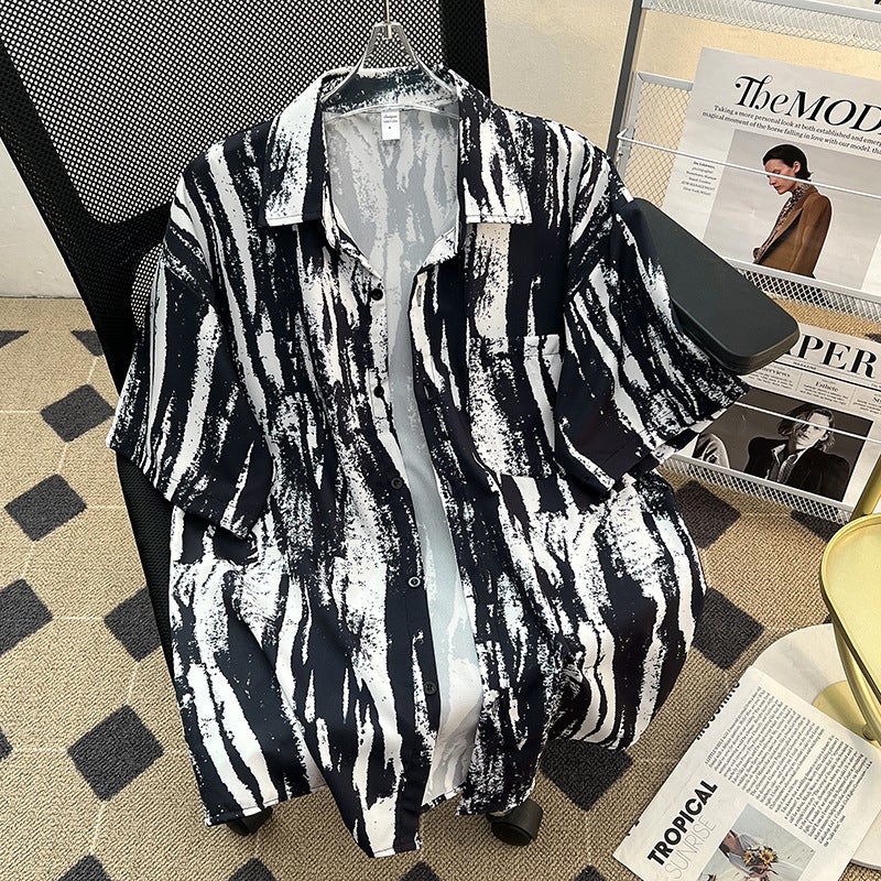 C01 Four-Sided Bullet Shirt Ruffian Handsome Printed Short Sleeve Men'S Summer Ice Silk T-Shirt Men'S Ins Korean-Style Southern Oil Niche - Image 4