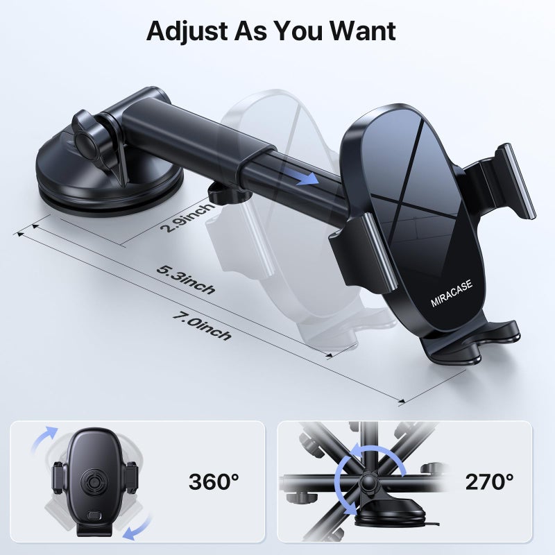 Miracase 3-in-1 Cell Phone Holders for Your Car, Universal Car Phone Holder Mount for Dashboard Air Vent Windshield Compatible with iPhone16 15 14 13 12 13 Pro Max Xs XR X, Galaxy Black - Image 4