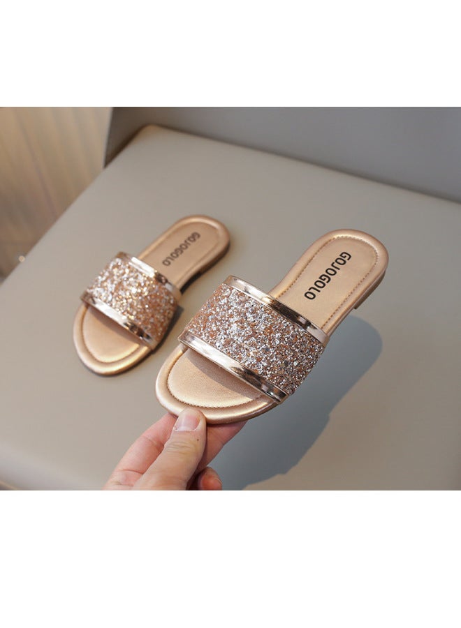Girls' Fashionable Rhinestone Slip-on Sandals  Summer New Style Soft-soled Stylish Korean-style Princess Shoes Sandals