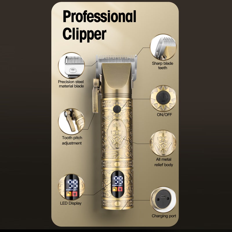 Electric Hair Clippers: Gold USB Cordless, Long 90+ Minute Battery Life, Powerful Low Noise Motor - Ergonomic Carbon Steel Build, Sharp Stainless Steel Blades for Home & Professional Hair Trimming - Image 5
