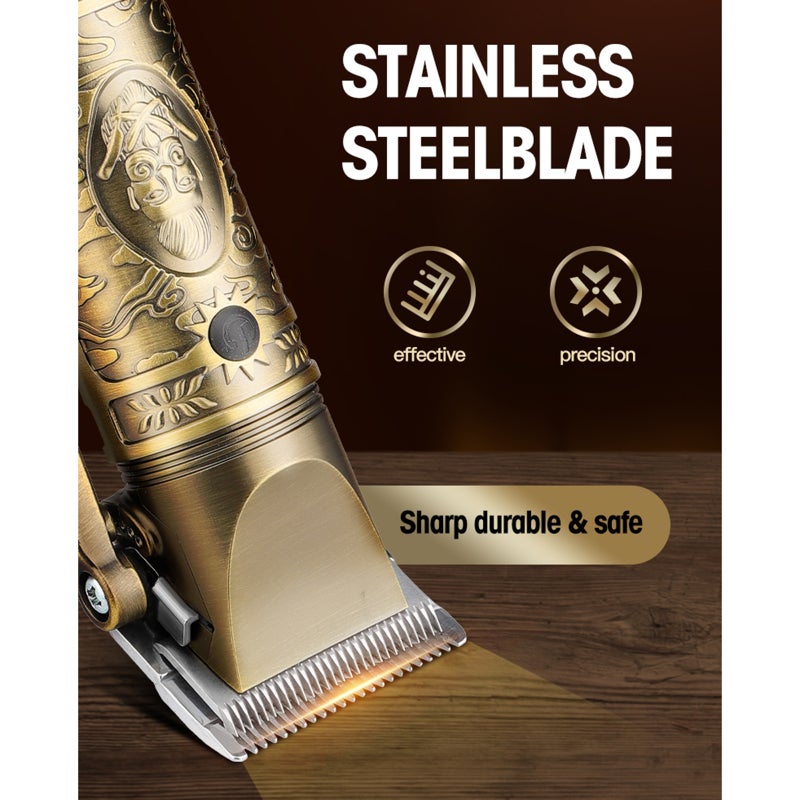 Electric Hair Clippers: Gold USB Cordless, Long 90+ Minute Battery Life, Powerful Low Noise Motor - Ergonomic Carbon Steel Build, Sharp Stainless Steel Blades for Home & Professional Hair Trimming - Image 3