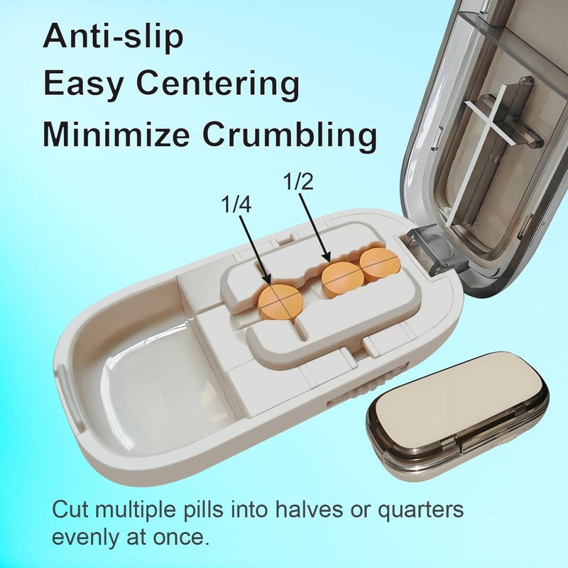 EPOCHWIT Pill Cutter for Cutting Multiple Pills, 1/2 1/4 Pill Splitter for Large, Small and Tiny Pills, with Improved Sharp Blade, Adjustable Centering Device - Image 2