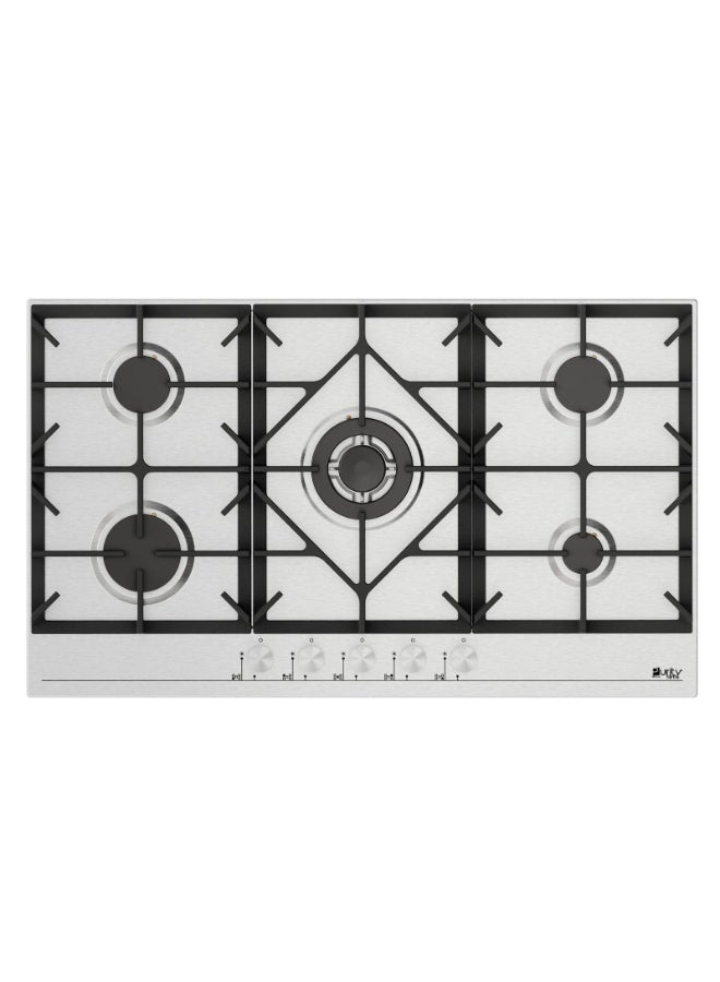 Purity Built-in Gas Hob - 90 Cm - Cast Iron Holders - 5 Burners - Triple Flame - Stainless Steel - Autoignition - Silver - HPT906S - Image 1