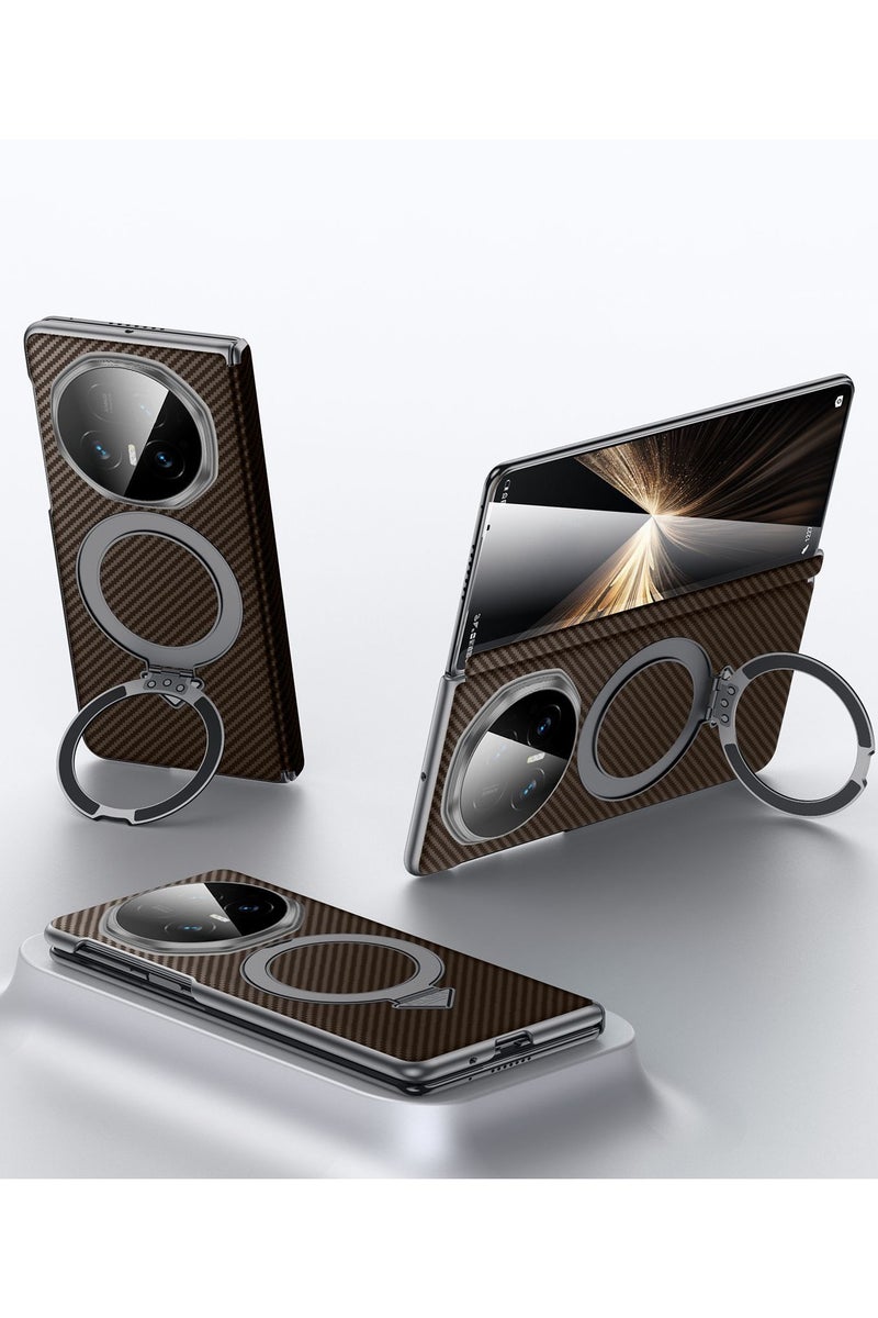 general Magnetic Case for Honor Magic V5 5G [Support Wireless Charging] Carbon Fiber Texture PU Leather Case with Kickstand Shockproof Protective Cover for Honor Magic V5