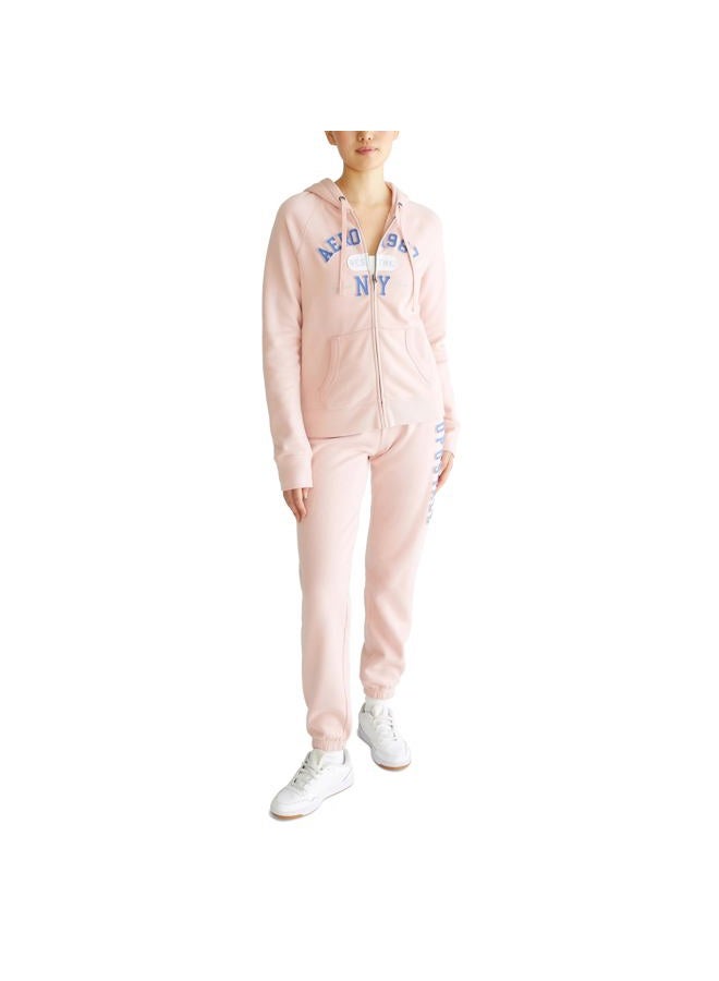 Aeropostale هودي بسحاب كامل بشعار AEROPOSTALE للنساء - أقواس - Aero 1987 NY, فضي وردي, X-Small - Image 2